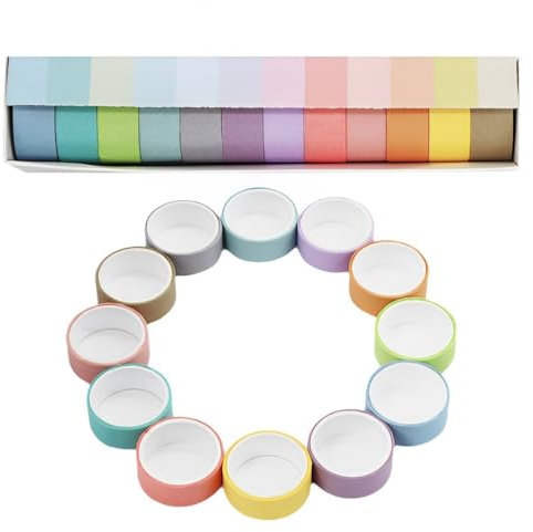 NJCXOLA 12 rollos de cinta adhesiva de colores de 1,5 cm x 2 m, cinta para pintar, cinta adhesiva de papel para pintar para bricolaje, decoración, material artístico divertido para niños, manualidades