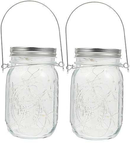 Cabilock 2pcs Led Mason Jar Lights Warm White and Can Lamp Unique Outdoor Hanging Bottle Night Light Decor for Garden Patio