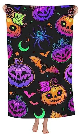 Herren Damen Duschtücher Halloween Pumpkin Fledermaus Großes Strandtuch Badetücher Klassische Microfaser Handtücher Mode Poolhandtücher Für Pool Sauna Hotels