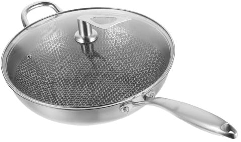 ELAYARD 1pieza Sartén Inoxidable Con Diseño De Wok Antiadherente Con Tapa Para Cocinas De Inducción y Gas