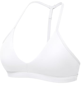 YEOREO Sports Bras for Women Strappy Padded Halter Ericie Open Back Light Impact Deep V Neck Yoga Workout Gym Tops White L