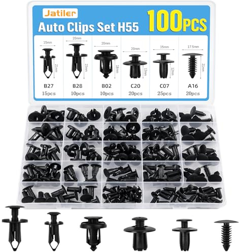 JatilEr 100 Stück Befestigungsclips Auto Clips, H55 Kfz Clips 6 Arten | Spreiznieten Nylon, Kunststoffnieten Karosserie Clips, Universal Türverkleidung Clips Befestigungssatz