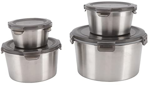 KIMISS 4 Pezzi Contenitori di Stoccaggio degli Alimenti in Acciaio Inossidabile di Grande capacità con Copertura a Scatto-scatola di Conservazione Ecologica per Casa, Scuola, Lavoro, Picnics e