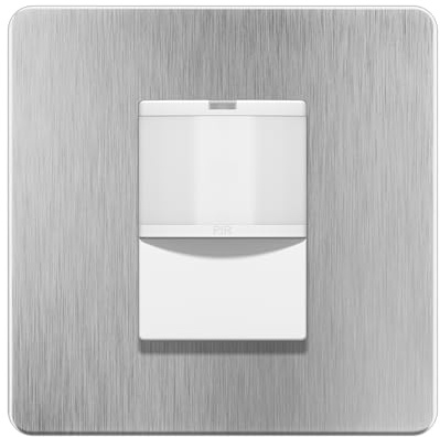 LIDER PIR Motion Sensor Light Switch, Occupancy/Vacancy Modes | Durable Metal Plate Cover, No Earth No Neutral, Adjustable Time Delay, UKCA Certified, Stainless Steel