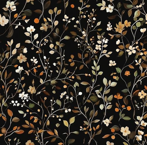 ReWallpaper Schwarz Wandtapete Wohnzimmer Blätter Bunt Möbelfolie Muster Vintage 44.5CMx7M Selbstklebende Folie Schwarz für Wand Tür Blumen Tapete Badezimmer Wasserfest Schrankfolie Rolle