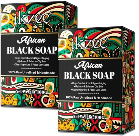 P-Beauty 2x Black Soap - Afrikanische Schwarze Seife, Vegan mit Sheabutter, Kokos- & Palmkernöl - Gesichtsseife, Körperseife, Haarseife, Naturseife - gegen Pickel, Akne, Mitesser, Pigmentflecken -100g