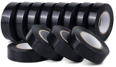 CHUANGSEED 12 Rouleaux,Ruban adhésif isolant électrique Noir,19mmx20m,Ruban électrique en PVC,Ruban isolant vinyle pour Réparation de câbles électriques,Attacher des fils électriques,flexible,ignifuge