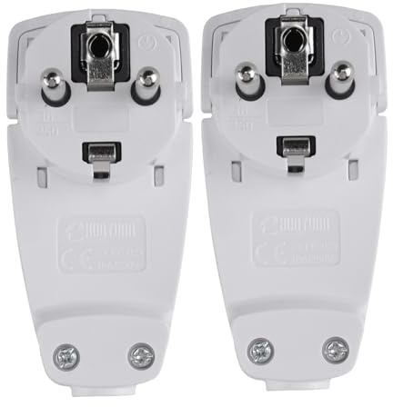 Natrama 2 Stück Weißer Schuko-Winkelstecker Flach, Schuko-Flachstecker 250 V (16 A), Schuko-Stecker, Schukostecker Flach, Eu-Stecker Ersatzzubehör