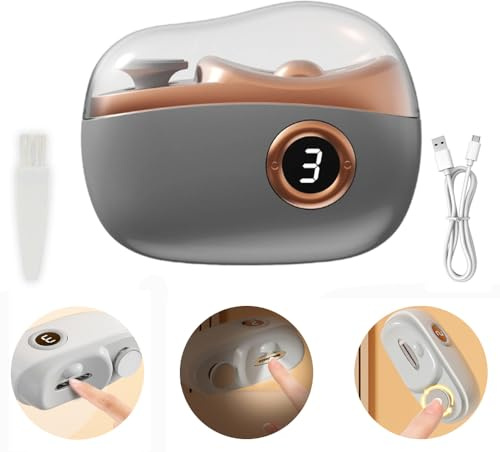 Elektrischer Nagelknipser,Nagelschneider Elektrisch,Nagelknipser Elektrisch,3 in 1 Automatisch Schneidend und Schleifend + Aufbewahrung von Nagelresten,3 Geschwindigkeitsstufen+Anzeige (grau)