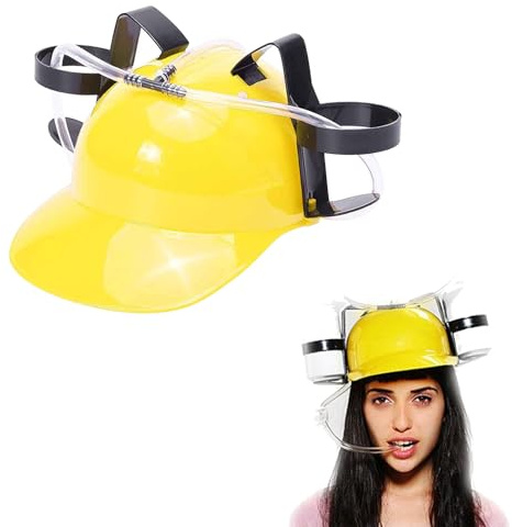 HohuzSruk Lazy Beer Hat - Drinker Beer and Soda Guzzler Helmets | Drinker Favor Hat, Straw for Soda Cola Beverage, Party Fun Beverage Gadgets, Pink Yellow Red Blue