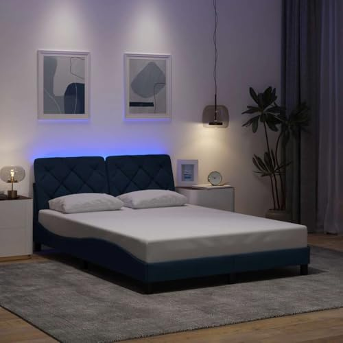 QJBSAVVA LED Bettgestell 120x200 cm Blau Stoff Jugendbett mit Kopfteil Wellendesign Schlafsofa Look für Jugendzimmer Erwachsene Doppelbett Schrankbett