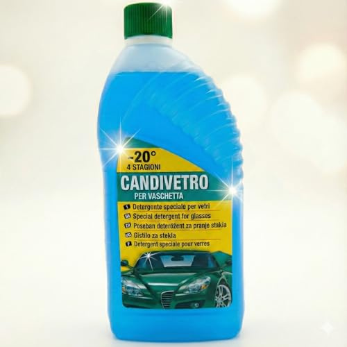 LUBRIALPHA Liquido Lavavetri Auto 1L -Tergicristalli Detergente Vaschetta Antigelo 4 Stagioni - Rimuove Moscerini, Smog e Ghiaccio - Non Lascia Aloni - Profumato - Candivetro -20°C