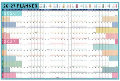 Academic Wall Planner 2026/2027- A1 Size Morandi's Color | Academic Year Calendar Planner Non Laminated with Stickers For Family Home School Office Use, 85cm x 58cm