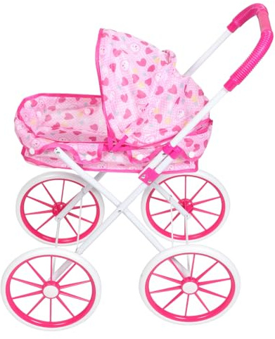 FUNOMOCYA Passeggino per Bambole Ruote Grandi, Giocattolo Realistico per Bambine, Carrello Giocattolo Spazioso Accessori per Gioco di Ruolo e Sviluppo Motorio