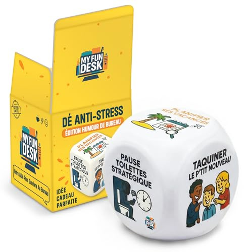 Dé Anti-Stress Humour – Cube Anti Stress – Balle Anti Stress – Gadget Fun & Accessoire Bureau – Cadeau Secret Santa/Bureau/Anniversaire/Pot de Départ – Cadeau Collègues/Ami(e) s Original et Drôle