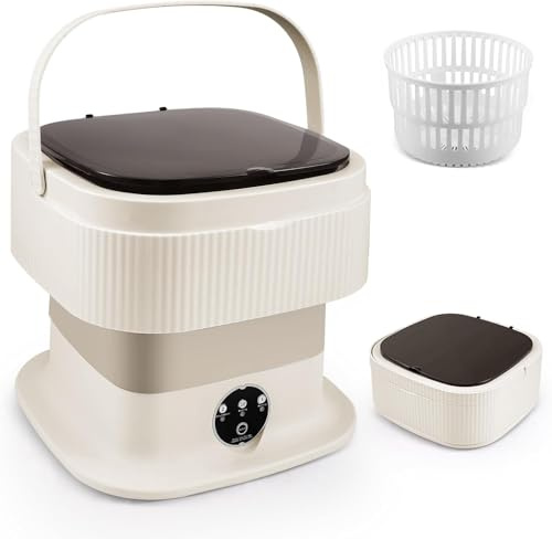 Mini Waschmaschine, 11L Faltbar Waschmaschine mit Schleuderfunktion, Tragbare Reisewaschmaschine, Camping Mobile Waschmaschine für Reisen, Studenten, Wohnmobil (Khaki)