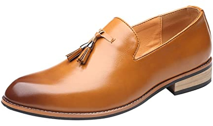 Mocassins classiques à enfiler en similicuir pour homme, chaussures habillées élégantes pour affaires, mariage, fête, jaune, 41 1/3 EU