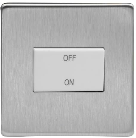 Varilight Fan Isolator Switch - Screwless Brushed Steel With White Rocker, XDSFIWS