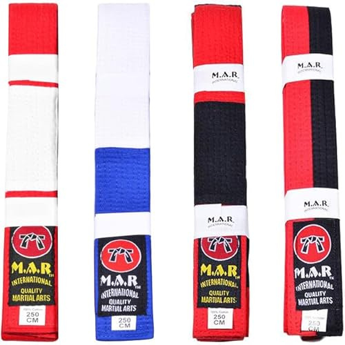 MAR | Martial Arts Red & White Block Belt, Block Striped Belt, 3 Block Colour Belts, Block Grading Belts; Karate Belt, Judo Belt, Taekwondo Belt, Jujitsu Belt, Kickboxing Belt & More (320cm)