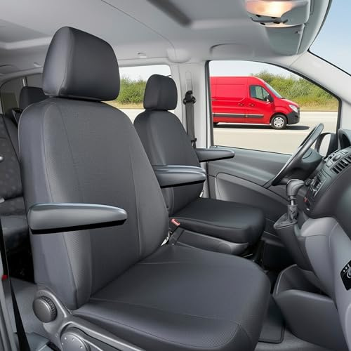 WALSER Transporter Sitzbezüge Auto für Mercedes-Benz Viano/Vito, 2 Einzelsitze (Aussparung Armlehne rechts & Links), Auto Sitzbezüge aus Stoff Sitzschoner Auto, Auto Sitzauflagen für Van .