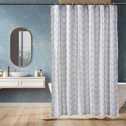 Amazon Basics Schimmelresistenter Duschvorhang mit Haken, 183 x 183 cm, natürliches Fischgrätenmuster