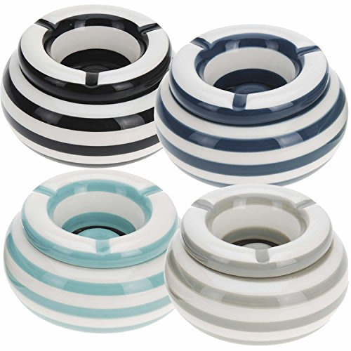 LS-LebenStil XL Sturmaschenbecher 11x6cm Maritim Schwarz Welle Streifen Windaschenbecher Aschenbecher mit Deckel Sturmaschenbecher Windaschenbecher Ashtray Tischaschenbecher Garten Balkon Deko