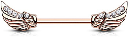 Paula & Fritz® Brustwarzen-Piercing 12mm 14mm lang Brustpiercing Intimpiercing Nippelpiercing Barbell Engelsflügel Silber gelbgold roségold Zirkonia viele Farben