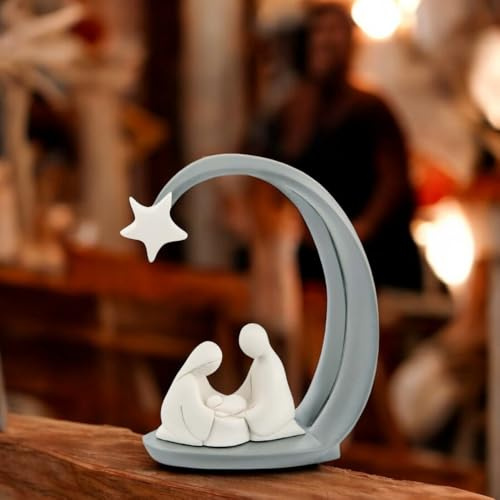 MAZZOLA LUCE Presepe Grigio Moderno 10x13 cm Natalizio Statuetta Natività Idea Regalo Natale