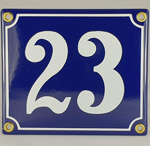 Hausnummer Emaille Schild Nr. 23 Blau-Weiß Handarbeit