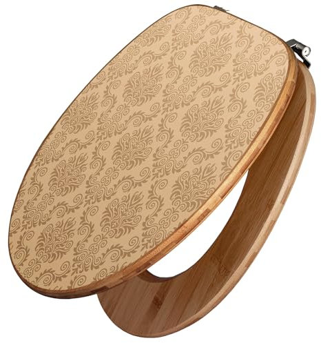 banjado Design WC Sitz Bambus 45x37,5cm / Toilettendeckel Holz/hochwertiger Toilettensitz/Bambus-Toilettendeckel für alle gängigen Toiletten - Tapete Beige