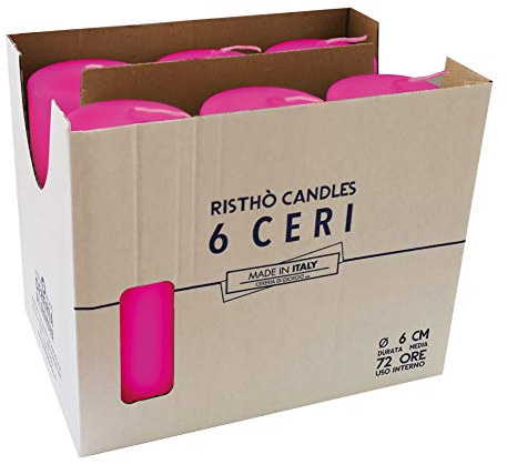 Confezione da 6 candele - Diametro 6 cm altezza 15 cm - Colore Fucsia - Durata 72 ore - Cereria Di Giorgio