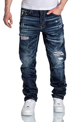 Amaci&Sons Herren Jeans Regular Straight Fit Denim Hose Destroyed 7984