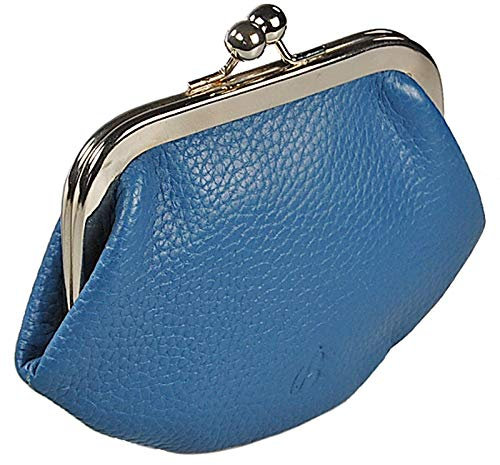 Damenbörse Nappa Leder Geldbörse Knipsbörse Bügelbörse Kutscherbörse GoBago (Blau)
