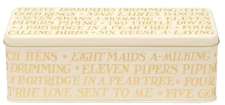 Emma Bridgewater 12 Days of Christmas Cracker Storage Tin, 24 x 8.2 x 10.2 cm, Gold and Cream, Decorative Metal Container