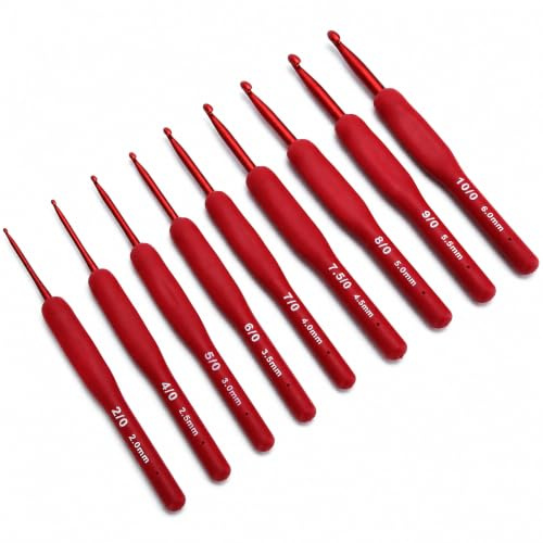 9-Teilig Häkelnadel-Set, Ergonomische Gummigriffe Stricknadel Set Nähgarn, Häkeln, Pullover, Rot, Handwerk, Zubehör, Häkeln und Stricken Häkelgeschenke (2/2.5/3/3.5/4/4.5/5/5.5/6mm)