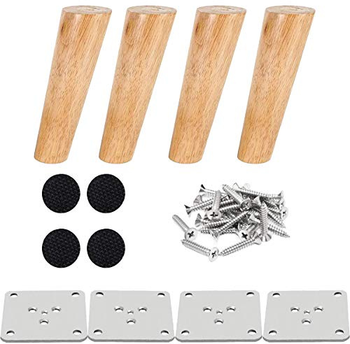 Drenky Set mit 4 Möbelfüßen Holz Bettfuß Schräg 15 cm, Couchtisch, geneigt, Möbelfuß, Küche, Walnuss-Finish, mit Installationszubehör für Sessel, Nachttisch, Schrank, Schublade etc