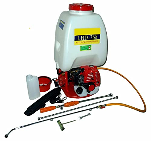 SVE Mochila de sulfatar de Gasolina Motor de 26cc 26 litros 11 kg Caudal de 7 l/MN Sulfatadora pulverizadora huerto jardín 3 lanzas