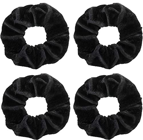 4 Stücke Schwarz Samt Haargummis Elastisch Haarbänder Seile Bommel Weiche Pferdeschwanz Halter Haarschmuck für Frauen Mädchen