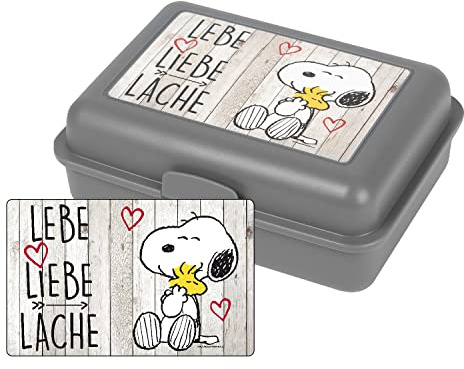 United Labels Peanuts Snoopy Collection Brotdose - Lebe Liebe Lache Lunchbox Butterbrotdose mit Trennwand Grau