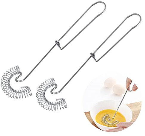 2 pièces Fouet Cuisine à Spirale Cuillère Magique en INOX mèche Batteur à Main levée mousseur Foamer moussant crémeux Acier Inoxydable Mini-mélangeur Agitateur (argenté)