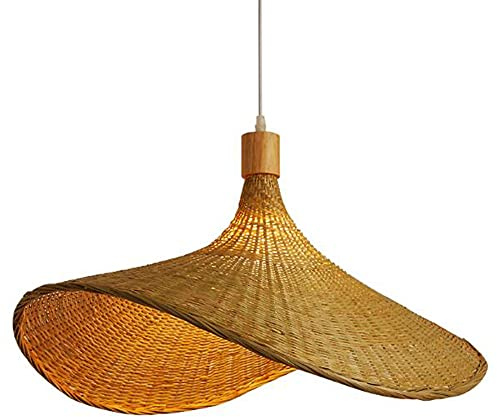 Lampadario in Bambù Lampada A Sospensione A Cappello Paralume in Vimini Rattan Intrecciato A Mano Retro Sala Da Pranzo Soggiorno Camera Da Letto Ristorante Hotel Bar Ufficio Illuminazione,50cm