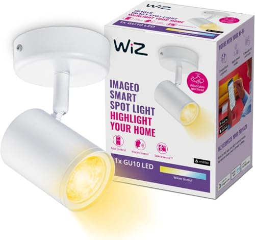 WiZ Tunable White Imageo 1er LED Spot (345 lm), LED Leuchte mit warm- bis kaltweißem dimmbarem Licht, smarte Lichtsteuerung über WLAN per Stimme/App, weiß
