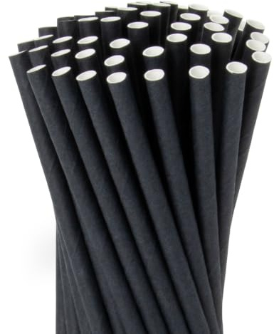 wisefood Papperssugrör, 2400 st. (24 x 100 st..) svarta sugrör, Ø 8 mm x 14,5 cm, fri från PLA/PE, biologiskt nedbrytbara engångssugrör av robust papper