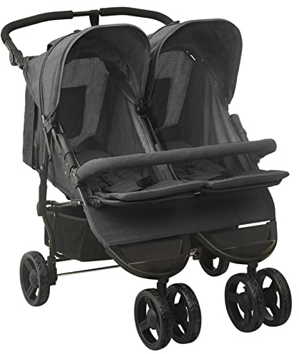 Mogou Geschwisterwagen, Zwillingskinderwagen, Geschwisterbuggy, Double Stroller, Doppelkinderwagen, Anthrazit Stahl