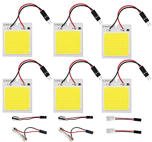 HUAZIZ 6 Stücke Superweiße energiesparende 5050 48-SMD-LED-Panel-Dome-Licht-Innenraum-Leseplatten-Licht-Dachdecken-Innenverkabelte Lampe + 6 Stücke Girlandenadapter