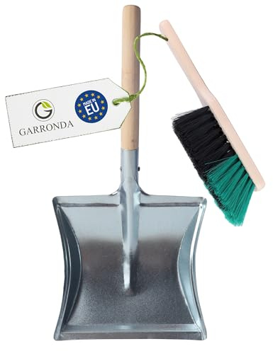 Garronda Kehrschaufel Set mit Metallschaufel mit Holzgriff und Handfeger aus Holz und Synthetik Kehrblech Kehrbesen für Haushalt GD-0010 (Schwarz/Grün + Silber)