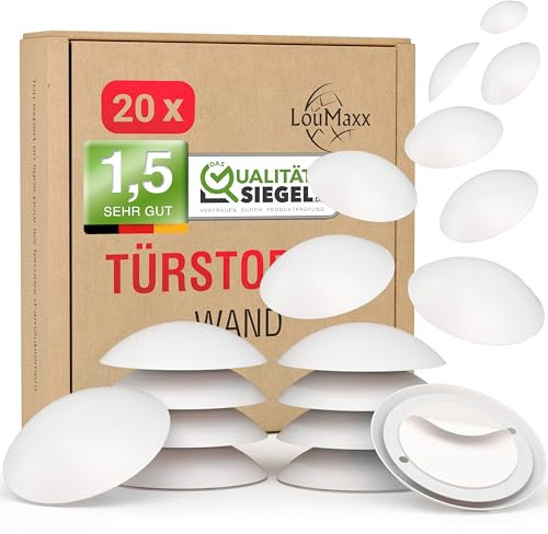 LouMaxx Türstopper Wand selbstklebend 20 Stück – weiß – Wandtürstopper mit stoßdämpfender Wirkung – Anschlagpuffer zur Anwendung auf Fliesen, Holz, Tapete und Raufaser – einfache Montage ohne Bohren
