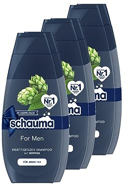 Schauma Schwarzkopf Shampoo For Men mit Hopfen, Kräftigendes Shampoo vom Ansatz an bis in die Spitzen, (2x 400ml), 2er Pack, 3x 2x400 ml