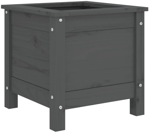 vidaXL Jardinière, Bac à Fleurs, Pot de Plantes, Lit Surélevé, Décoration de Jardin Patio Terrasse Extérieur, Gris 40x40x39 cm Bois Massif de Pin