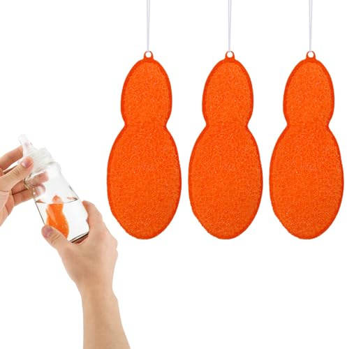 3pcs Beans-Shaped Bottle Cleaning Sponges, Magic Beans Water Bottle Cleaner Sponge with Ceramic Balls, Reusable Small Mouth Bottle Clean Sponges, Easy to Clean (Orange)
